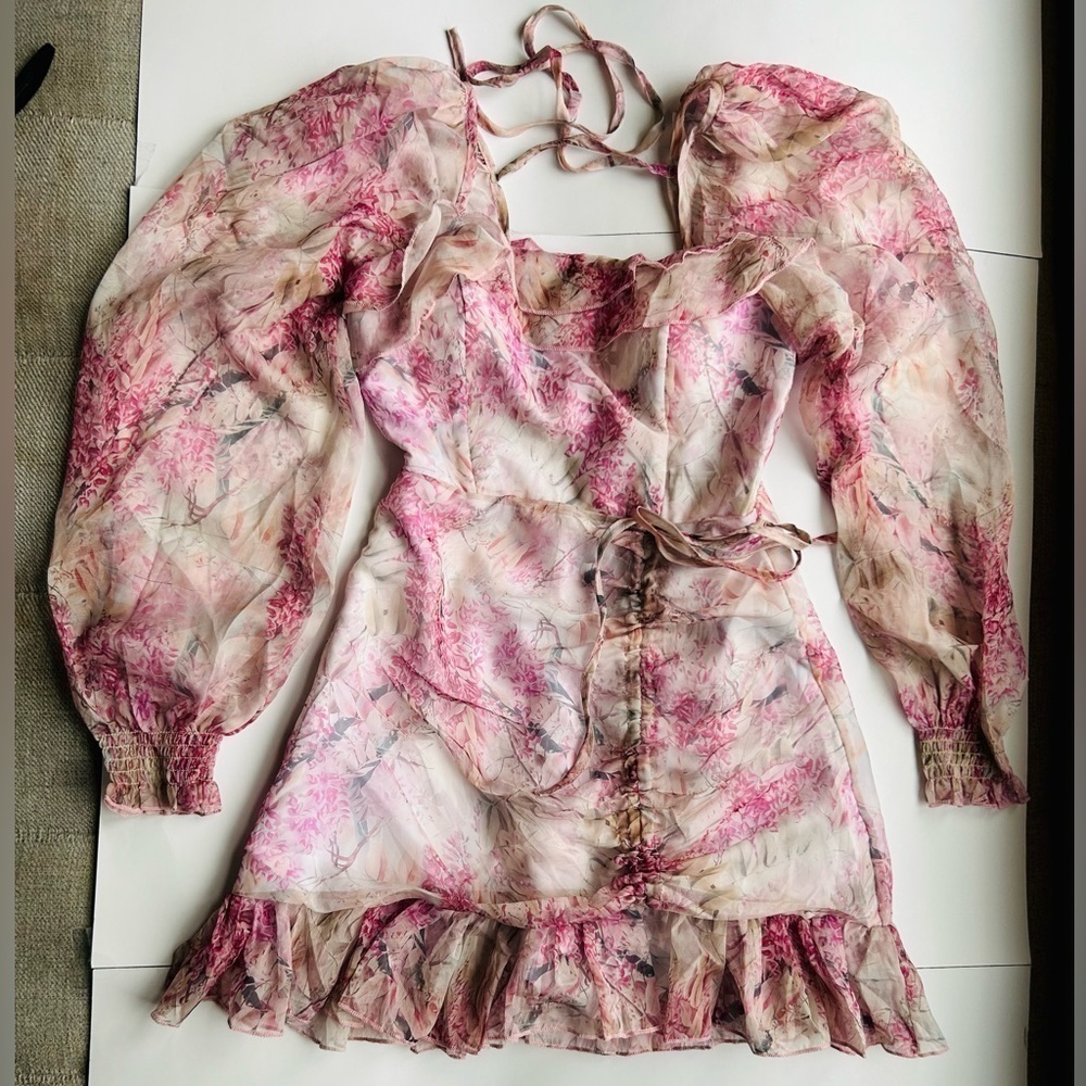 Floral print mini dress with ruffles long sleeve pattern - Picture 8 of 10